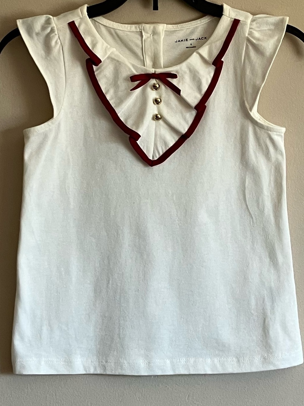 Janie and Jack White Sleeveless Top with Burgundy Trim size 5.